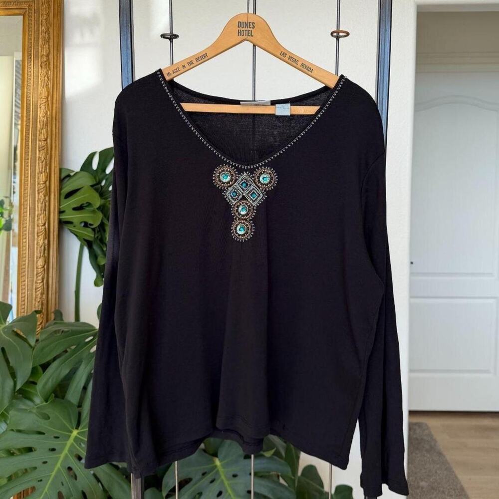 Pia Cassava 100% Cotton Black Beaded Top